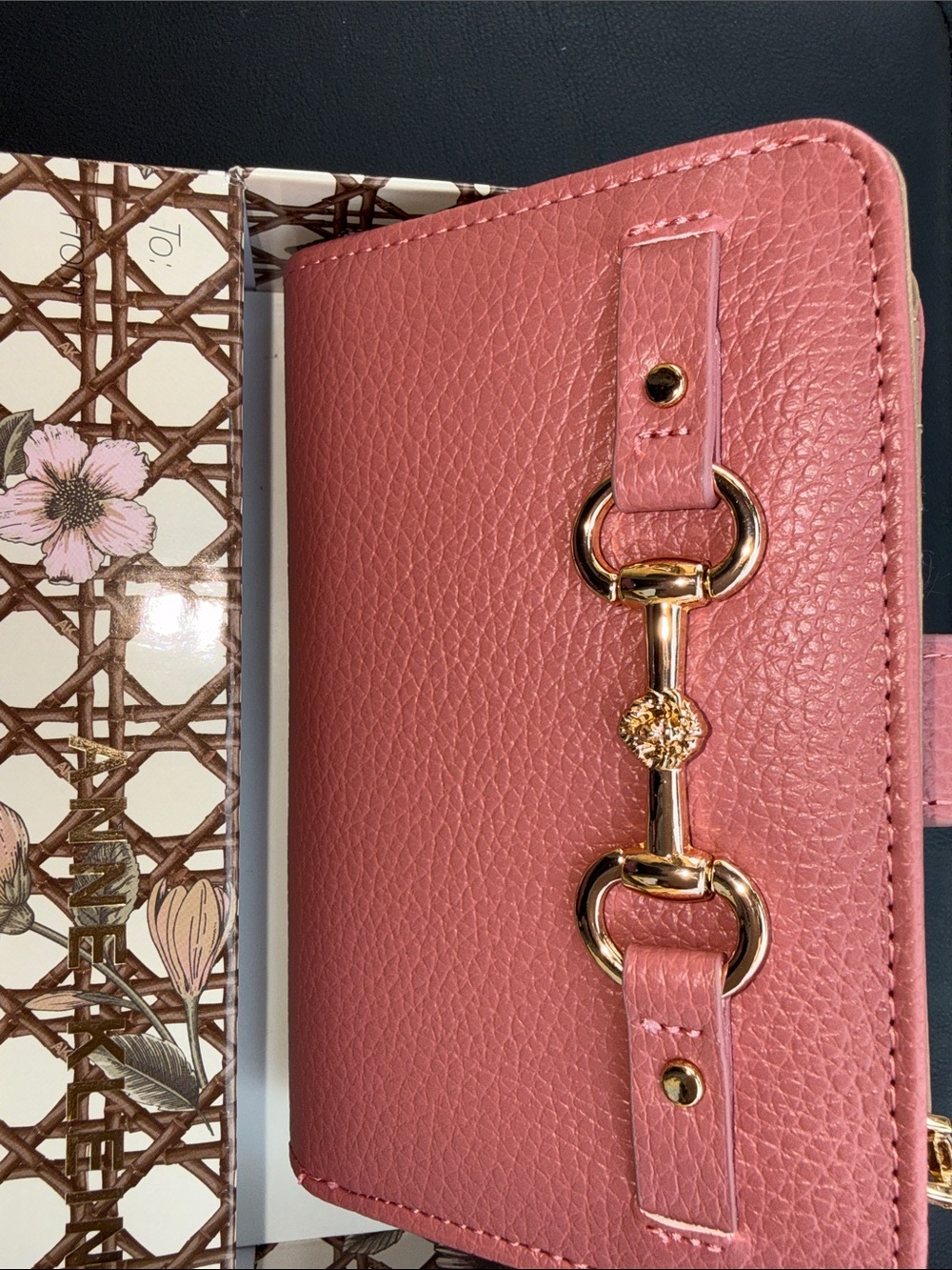 Anne Klein Pink Leather Wallet  with Gold Horsebit Accent